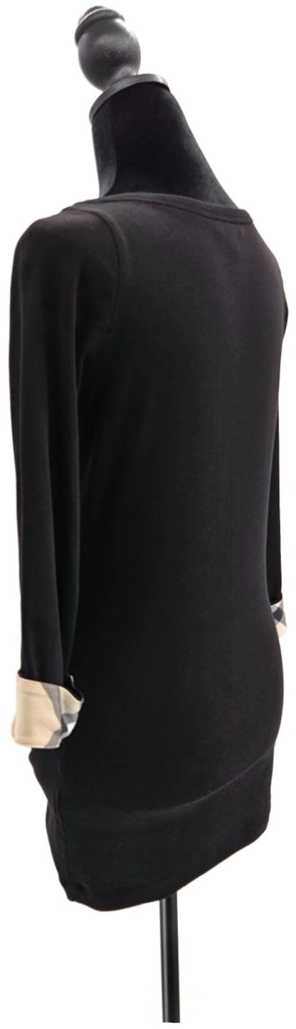 Burberry Brit Nova Check Cuffs Scoop Neck Top Black 3/4 Sleeve Women Size Medium3