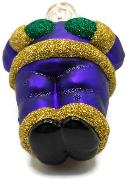 Patricia Breen HO HO HO Purple Gold Santa Glittered Dots Christmas Ornament 98179