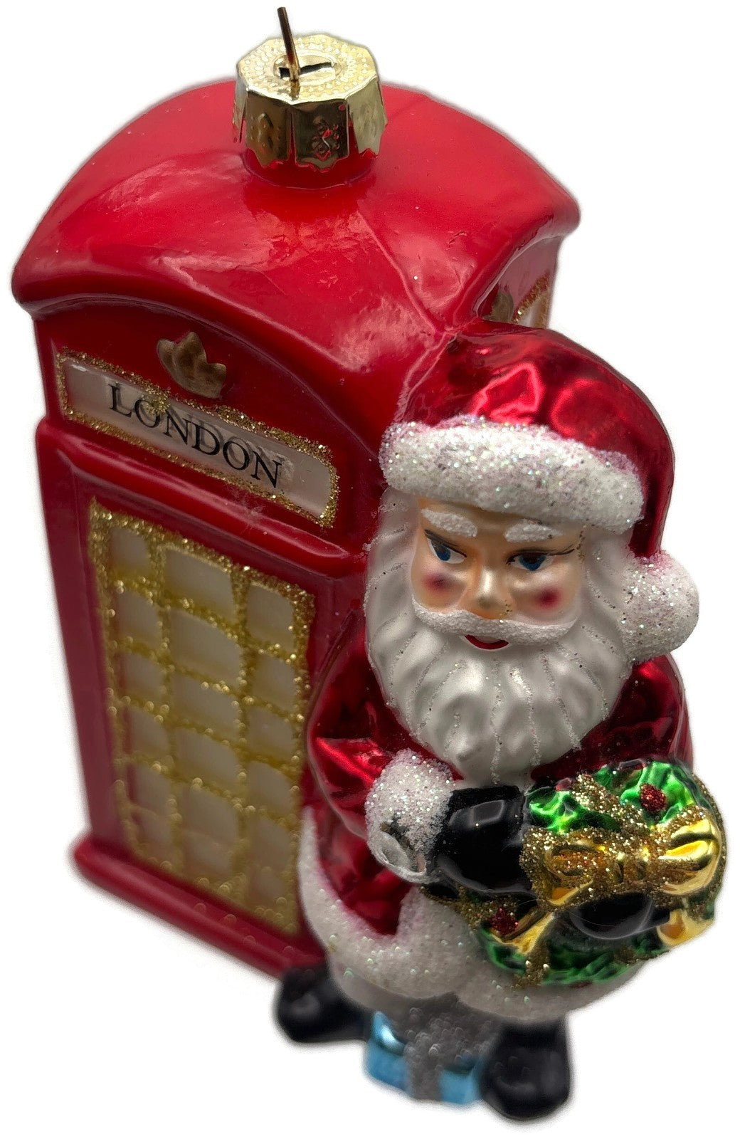 World Market England Glass Santa with London Phone Boot Christmas Tree Ornament7