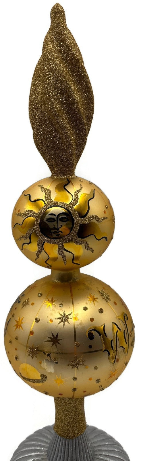 Patricia Breen Northward Ho 2 Ball Sun Moon Gold Christmas Finial Topper 95843