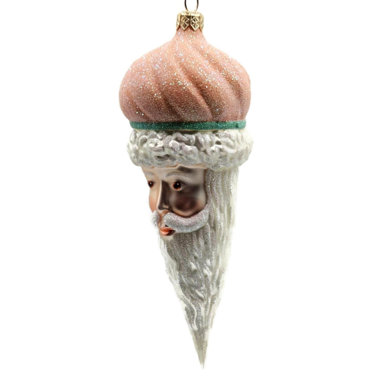Patricia Breen Minsk Santa Claus Head Peach Glitter Christmas Ornament 96355