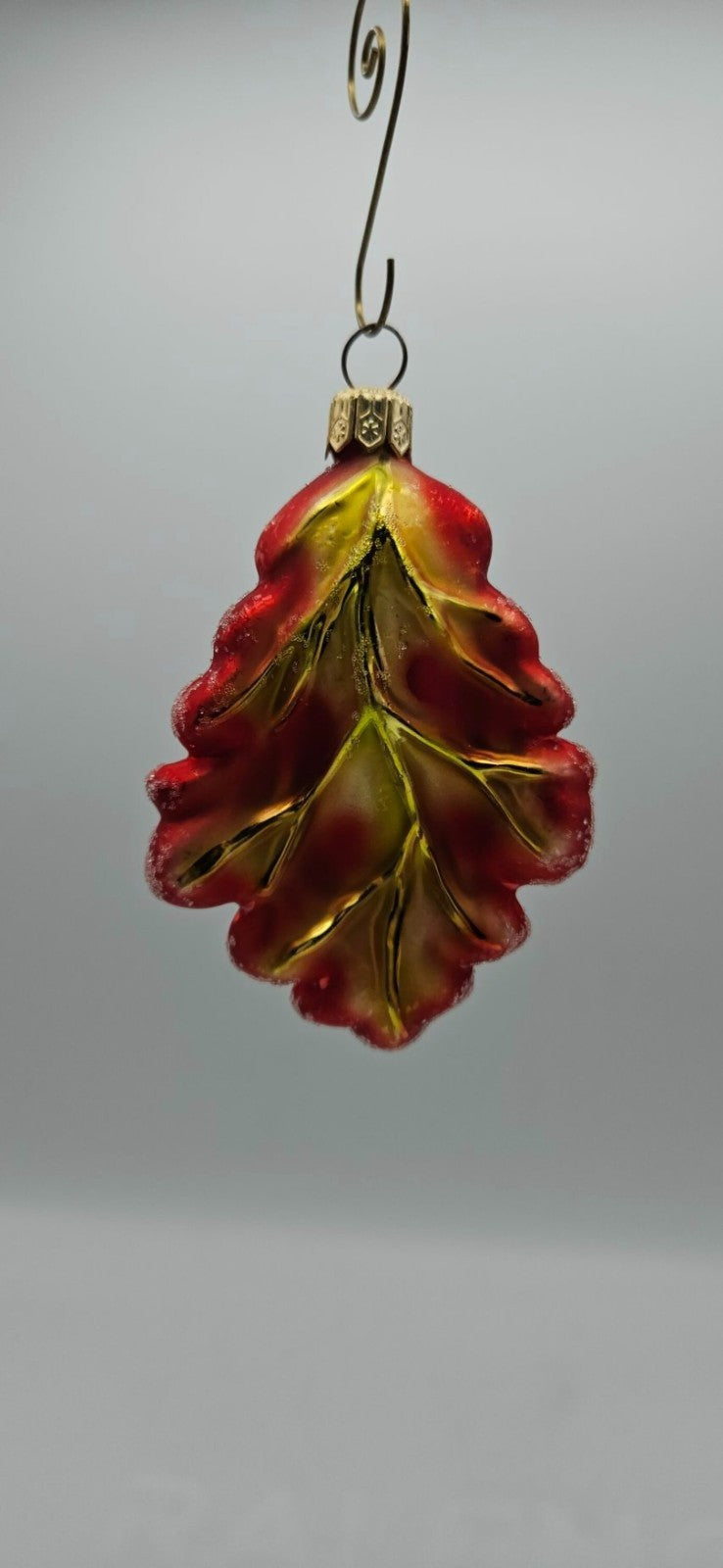 Christopher Radko Mini Oak Frost Red Leaf Glass Christmas Tree Ornament 98-164-010