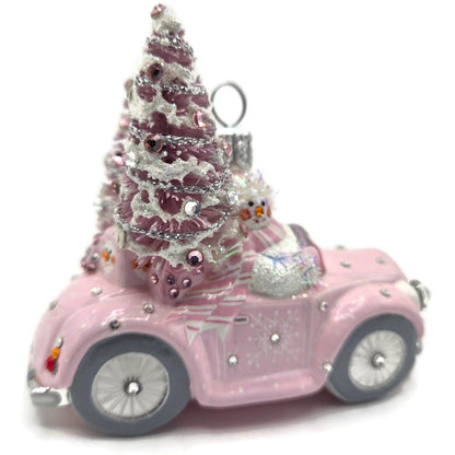 Patricia Breen Joy Ride Pink Car Snowman Travel Christmas Ornament CATZ 301511