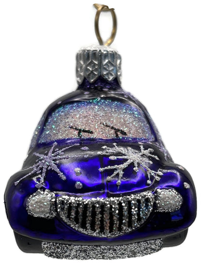 Patricia Breen Miniature Taxi Purple Snowflakes Christmas Ornament Signed 96312
