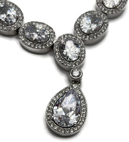 Nadri CZ Pear Drop Frontal Necklace Rhodium Halo Cubic Zirconia 16in6