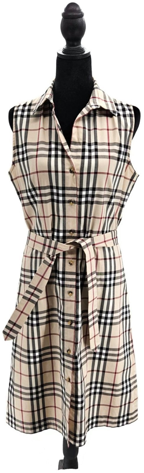 Burberry London Check  Button Up Midi Dress Beige Belted Sleeveless Women Size 80