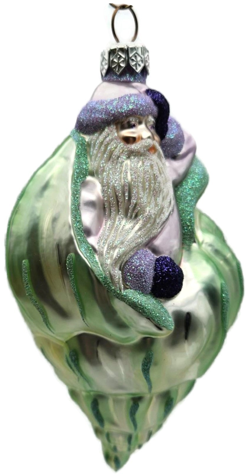 Patricia Breen Coastal Santa Green Lavender Purple Mitten Nautical Ornament 97105