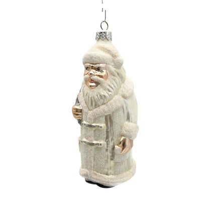 Patricia Breen Striped Santa Pearl Silver Bag Glittered Christmas Ornament 95502