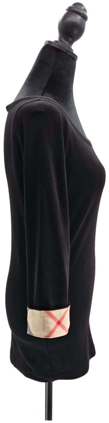 Burberry Brit Nova Check Cuffs Scoop Neck Top Black 3/4 Sleeve Women Size Medium6