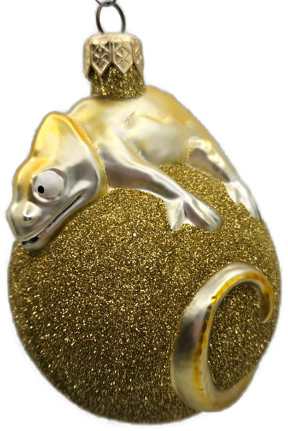Patricia Breen Chameleon Gold Glittered Glass Christmas Holiday Ornament 990411