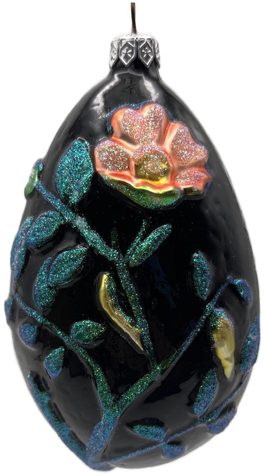 Patricia Breen 1996 Chrysalis Egg Black Floral Limited Easter Ornament 96080