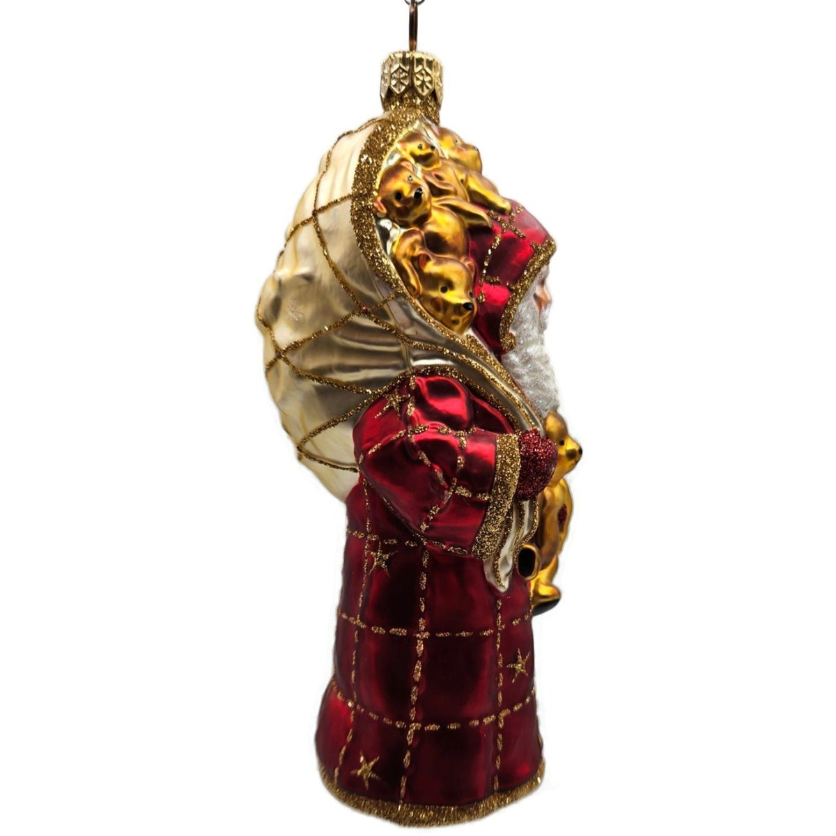 Patricia Breen Roosevelt Santa Red Glittered Stars Bear Christmas Ornament 21262