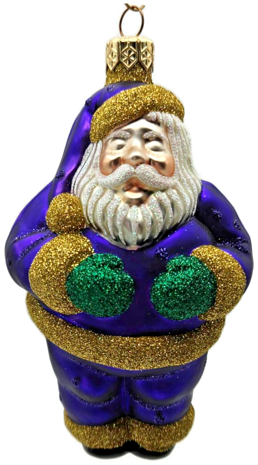 Patricia Breen HO HO HO Purple Gold Santa Glittered Dots Christmas Ornament 98170