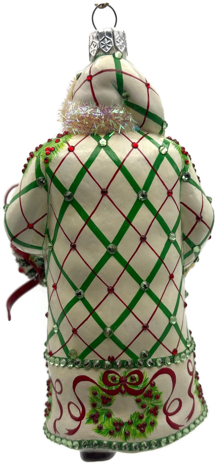 Patricia Breen Stately Santa Wreathed Jeweled Plaid Christmas Ornament 32305
