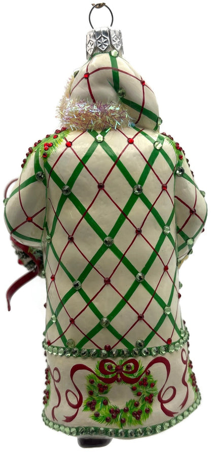 Patricia Breen Stately Santa Wreathed Jeweled Plaid Christmas Ornament 32305