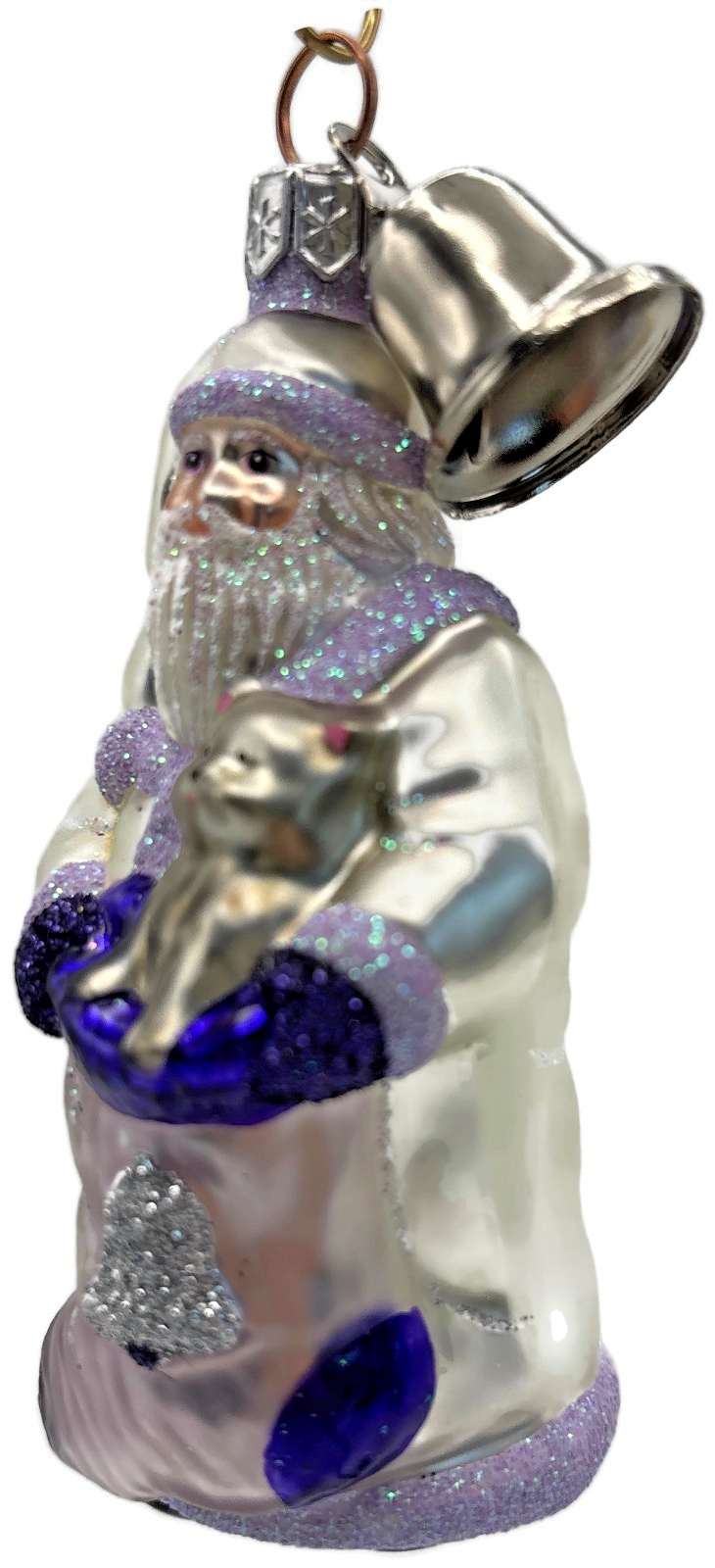 Patricia Breen Santa With Kitten Bell Lavender Glass  Christmas Ornament 2000CO1