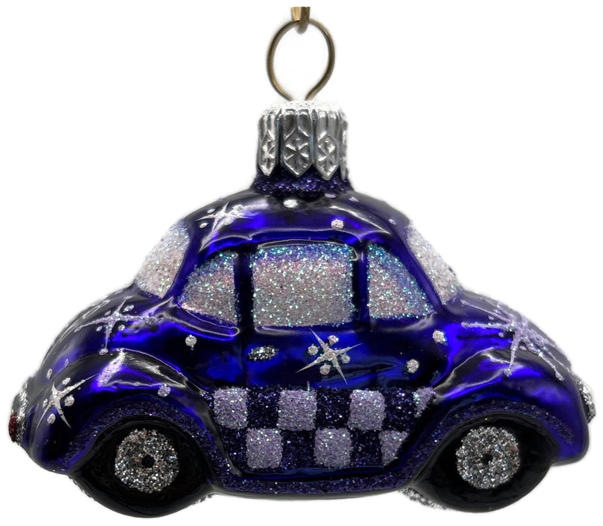 Patricia Breen Miniature Taxi Purple Snowflakes Christmas Ornament Signed 96317