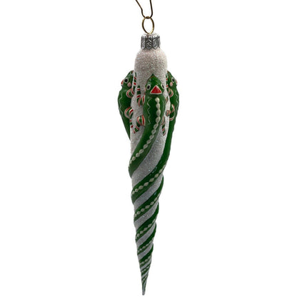 Patricia Breen Chameleon Icicle Green Stripe Glass Christmas Tree Ornament 28112