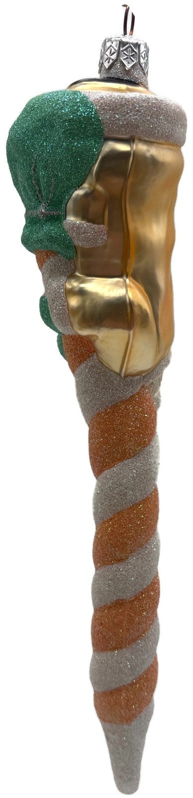 Patricia Breen Peppermint Santa Peach Striped Glass Christmas Tree Ornament 98333