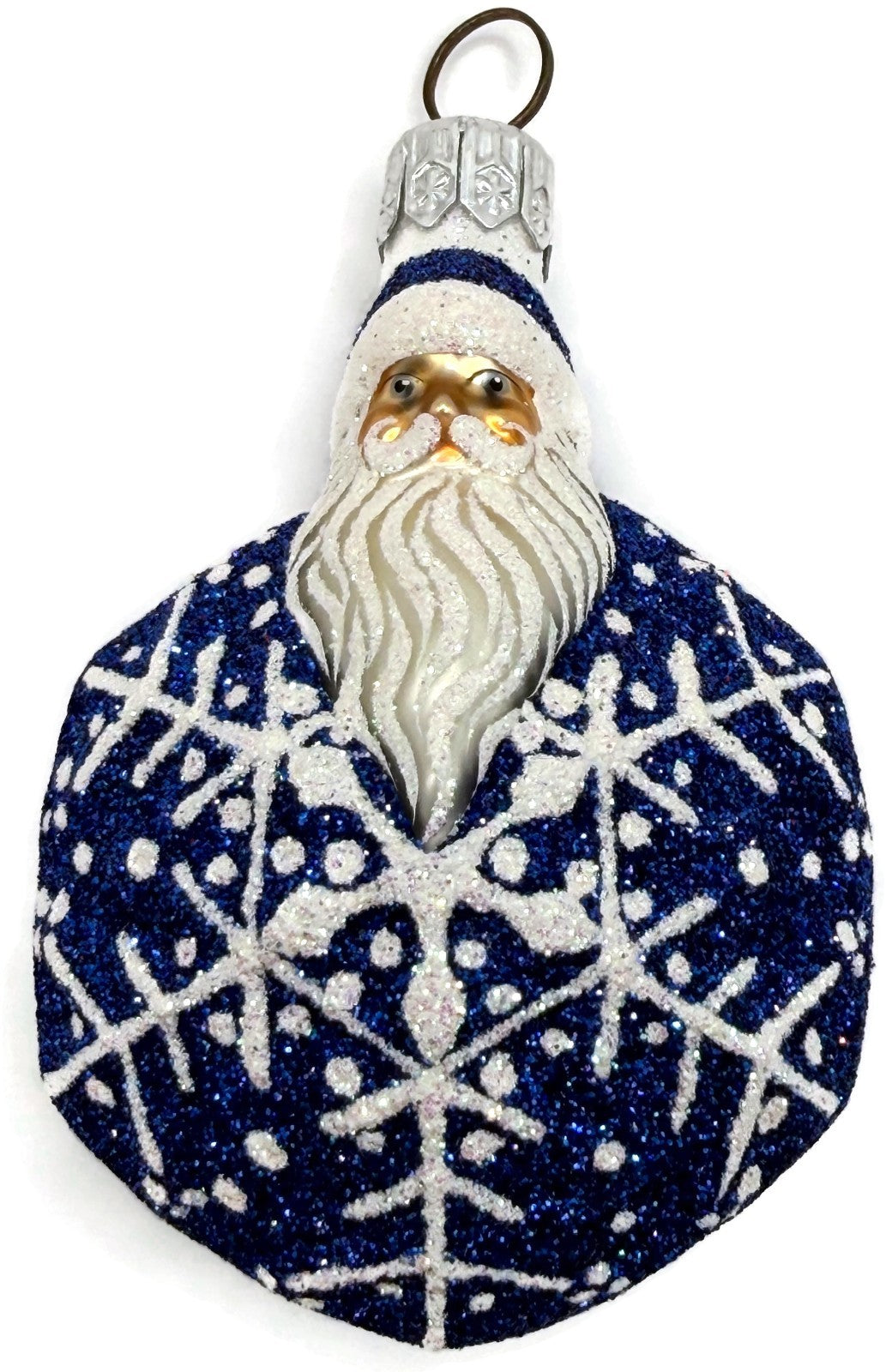 Patricia Breen Snowflake Noel Blue Santa Hexagon Glass Christmas Ornament 22579