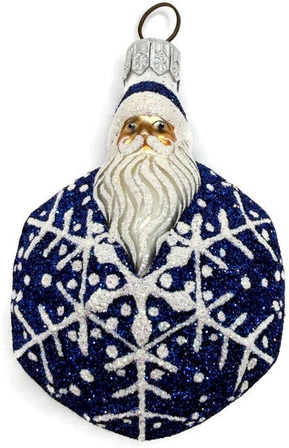 Patricia Breen Snowflake Noel Blue Santa Hexagon Glass Christmas Ornament 22579