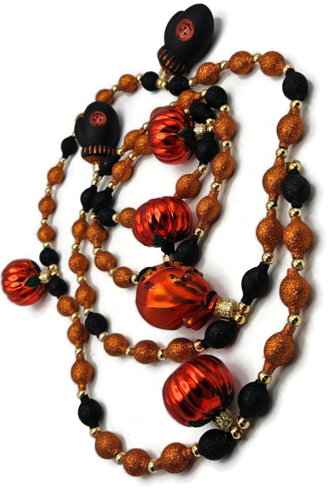 Patricia Breen Halloween Garland Pumpkins Mittens Glitter Glass OOAK  2000CO2
