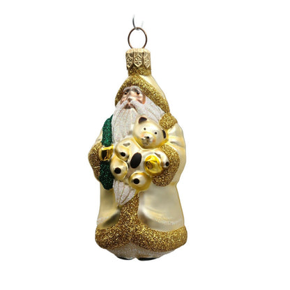 Patricia Breen Miniature Santa and Teddy Gold Green Sack Christmas Ornament 99531