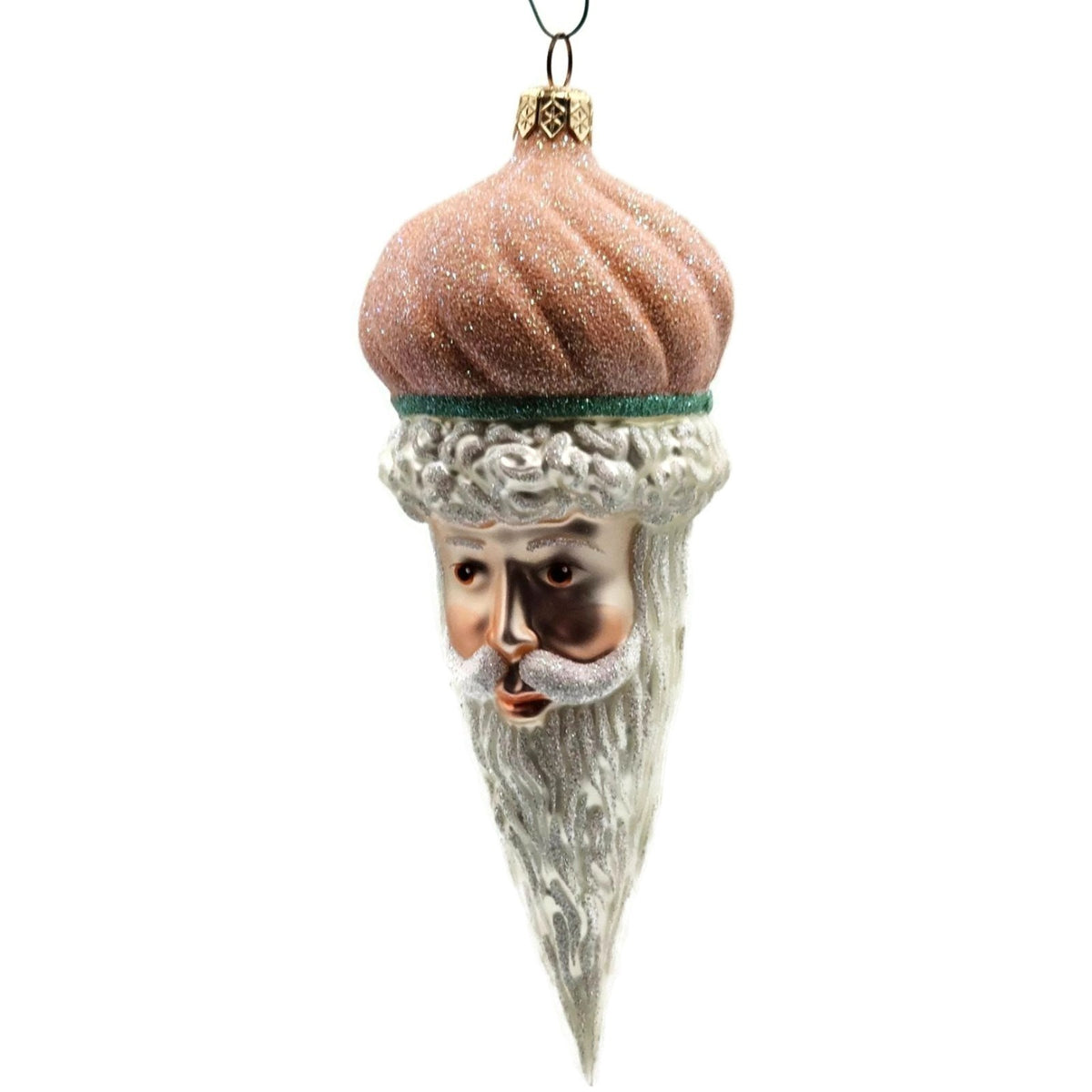 Patricia Breen Minsk Santa Claus Head Peach Glitter Christmas Ornament 96353