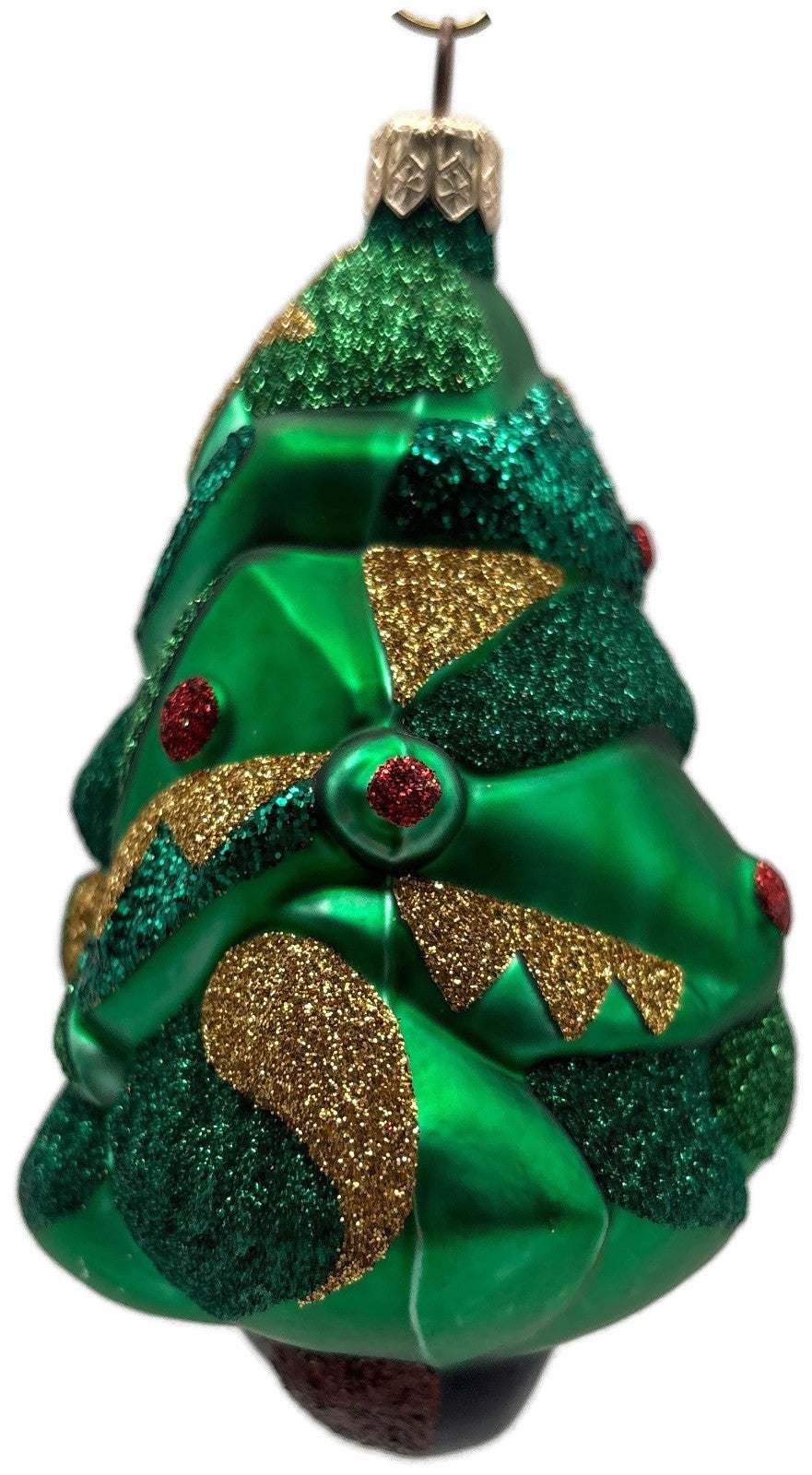 Patricia Breen Cubist Tree Green Red Gold Star Glittered Christmas Ornament 99086
