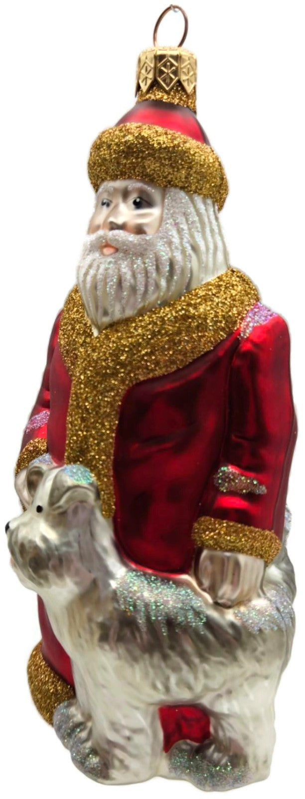 Patricia Breen Just What I Wanted Santa Dog Red Glass Christmas Ornament 98257