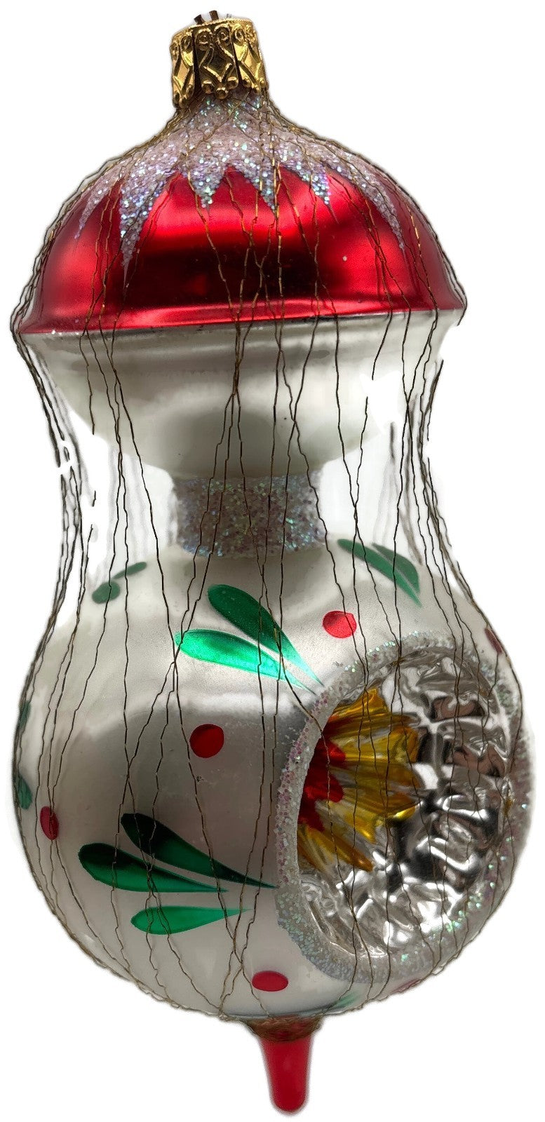 Inge-Glas Red Silver Wire Wrapped Double Reflector Finial Christmas Ornament8