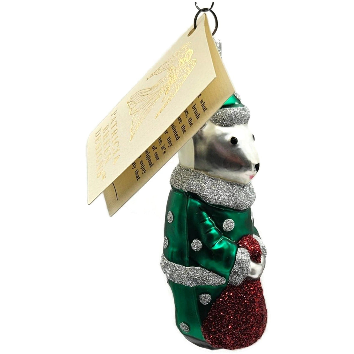 Patricia Breen Festive Mouse Green Silver Dots Glass Christmas Ornament 9611A10