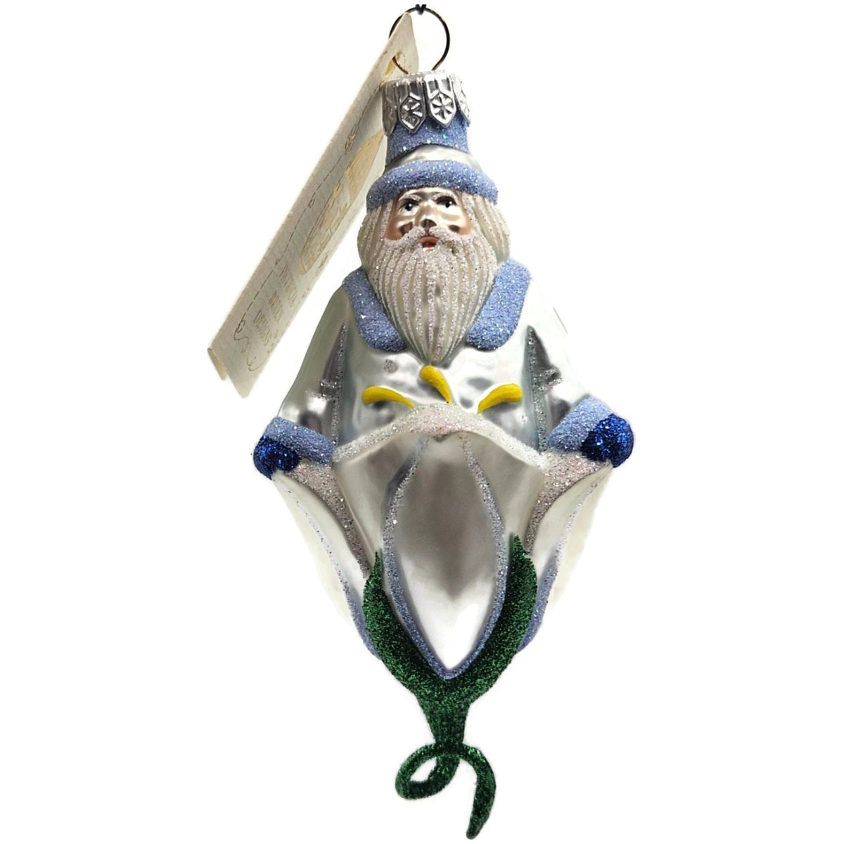 Patricia Breen Bluebell Santa Glittered Snowflake Spring Christmas Ornament 99950