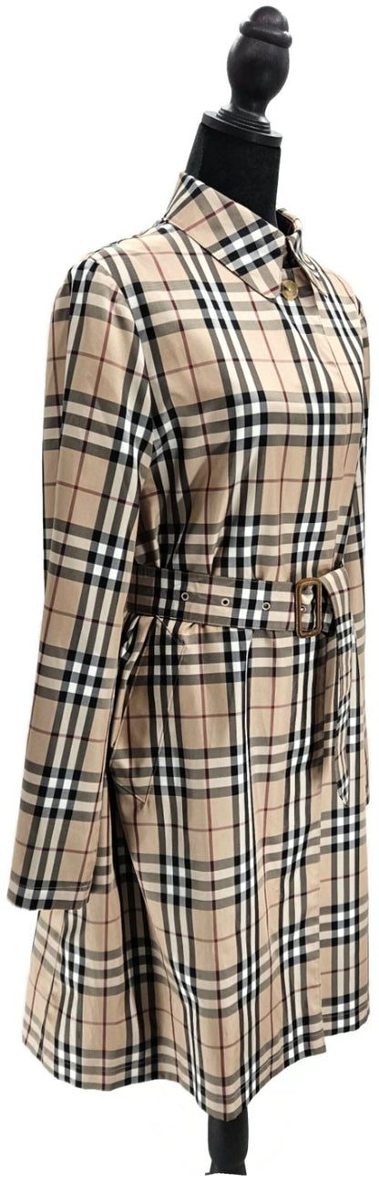 Burberry London Beige Check Belted Long Coat Women's Size 87