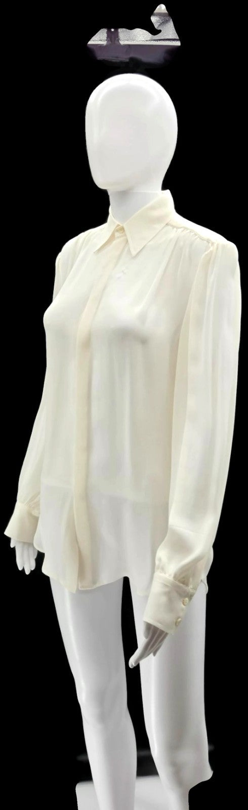Polo Ralph Lauren Cream 100% Silk Hidden Button Collared Blouse Size 83