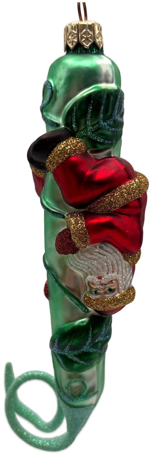Patricia Breen Santa and the Beanstalk Red Green Matte Christmas Ornament 99280