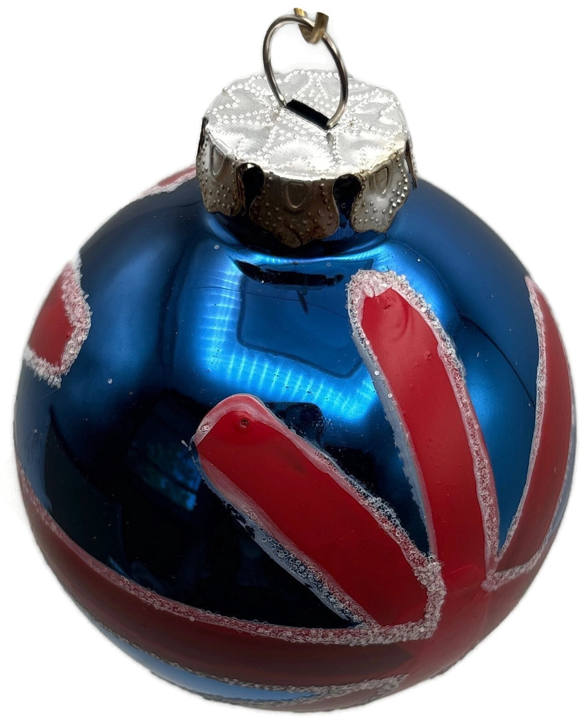 Union Jack British Flag Blue Red Glitter Glass Ball Christmas Tree Ornament UK3