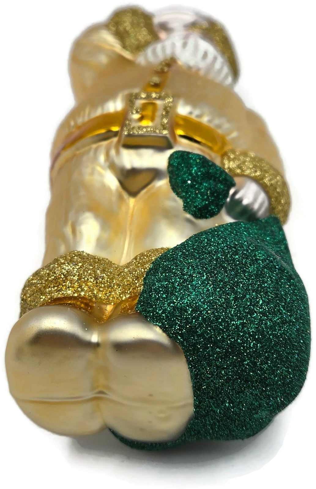 Patricia Breen A Santa for Thomas Gold Green Bag Glass Christmas Ornament 97415