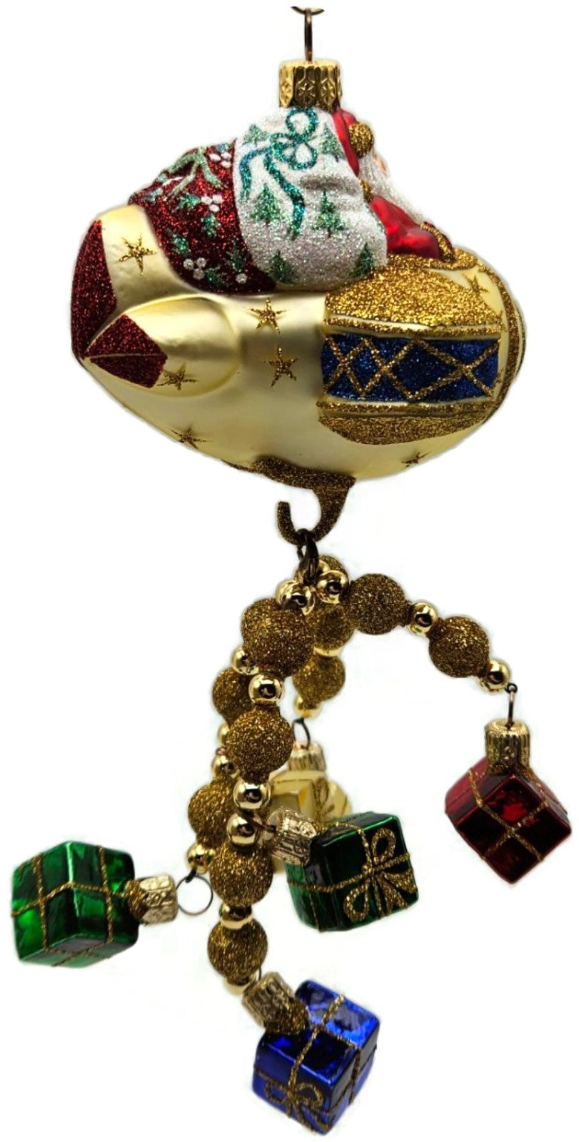Patricia Breen Santa du Ciel Plane Gifts Gold 2 Part Christmas Ornament 2100NM5