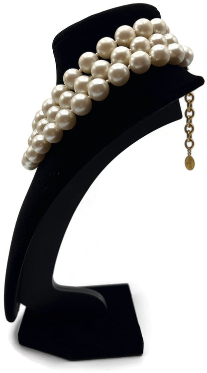 Carolee Signed 3 Strand Faux Pearl Choker Necklace Gold Tone Extender 15.5in6