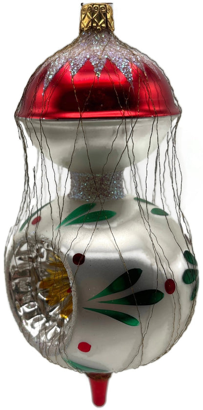 Inge-Glas Red Silver Wire Wrapped Double Reflector Finial Christmas Ornament1