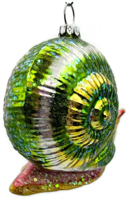 Green Glittered Snail Glass Christmas Ornament Spiral Shell10