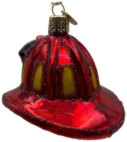 Old World Christmas Fireman's Helmet Firefighter Glass Ornament 322256