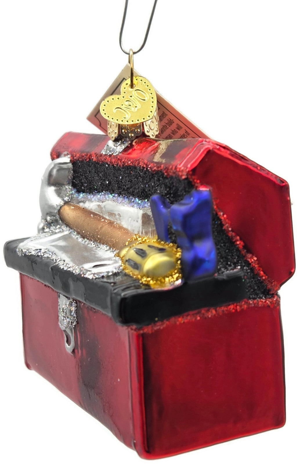 Old World Christmas Tool Box Hammer Red Glitter Glass OWC Holiday Tree Ornament4