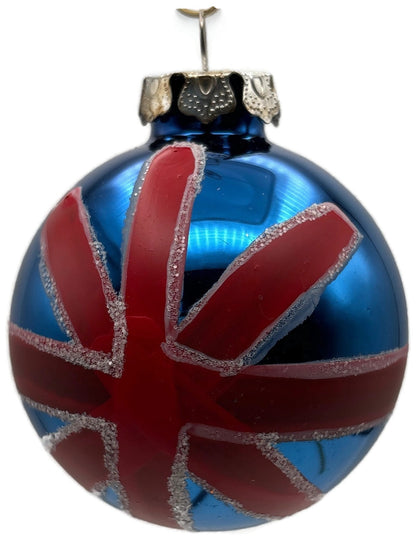 Union Jack British Flag Blue Red Glitter Glass Ball Christmas Tree Ornament UK4