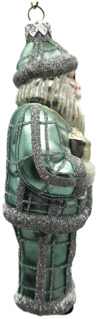 Patricia Breen Ring In The New Blue Silver Plaid Santa Christmas Ornament 97342