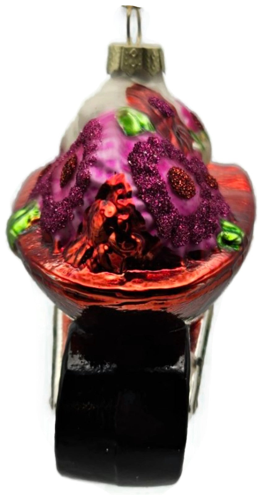 Floral Wheelbarrow Garden Flowers Blown Glass Christmas Holiday Tree Ornament9