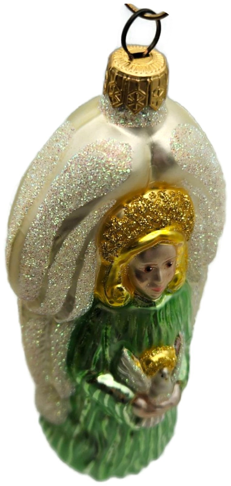 Patricia Breen Angel Of Peace Blonde Green Glitter Wings Christmas Ornament 96019