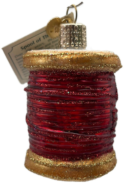 Old World Christmas Spool of Thread Sewing Needle Quilter Merck Red OWC Ornament4