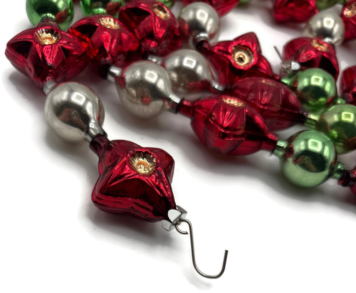 Christopher Radko 72" Red Star Reflector Glass Garland Green Silver Vintage4